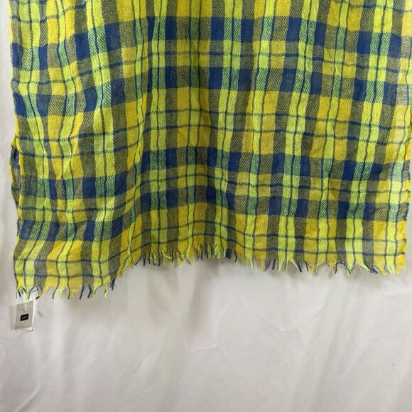 New Gap Wool Blend Scarf Lightweight Blue Yellow Plaid 24"x84" - Picture 6 of 9